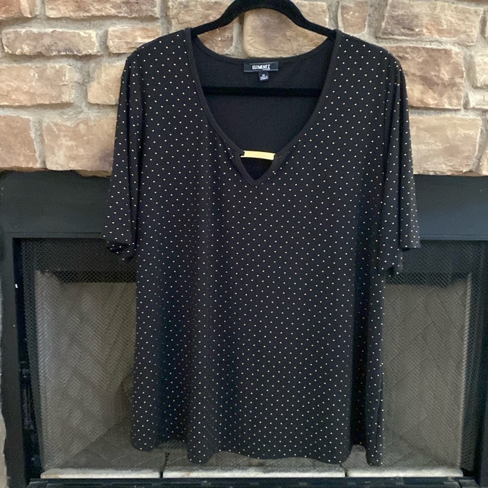Elemeniz black blouse with gold embellishments. 1X